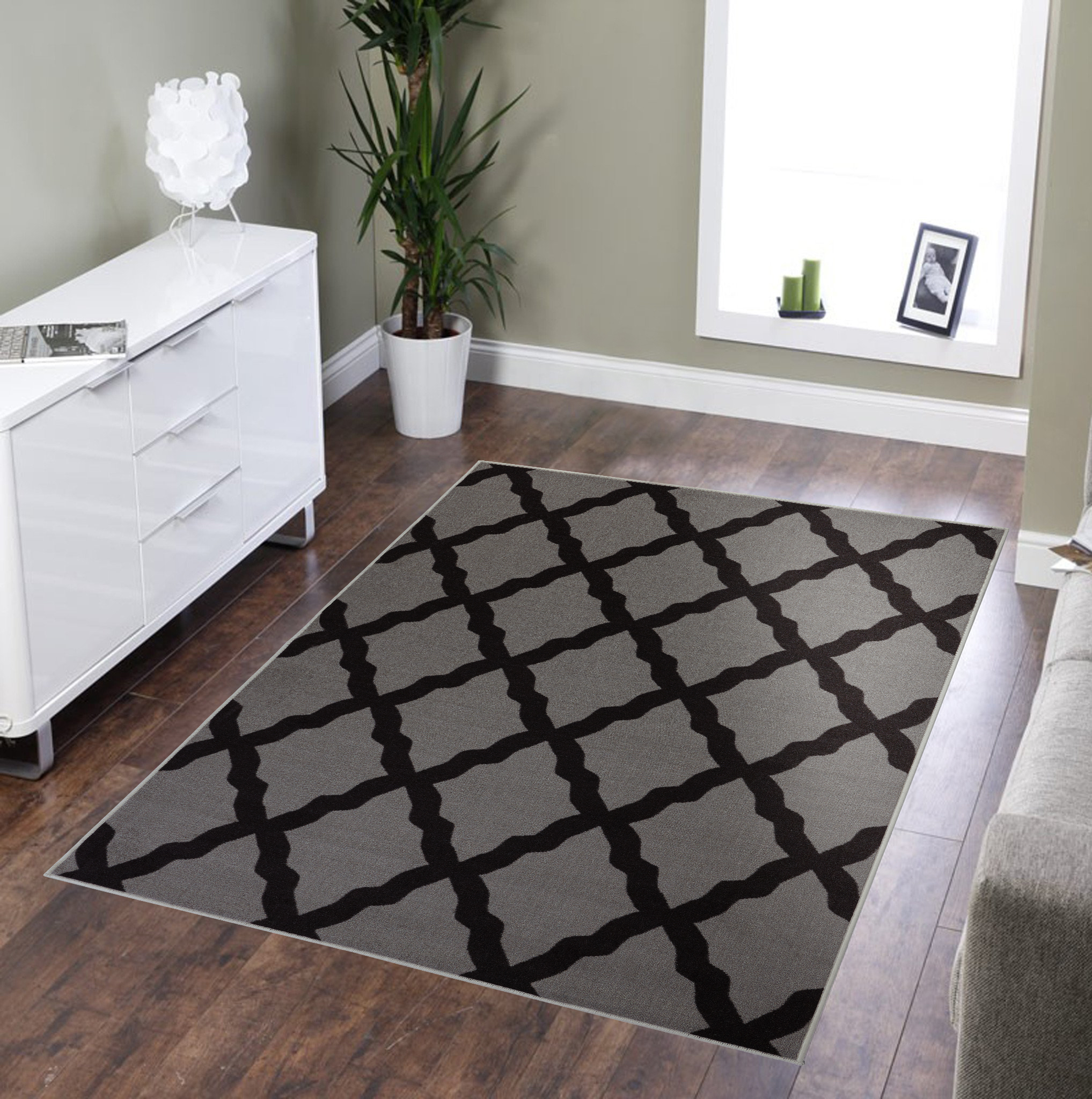 Ottomanson Glamour NonSlip Rubberback Moroccan Trellis 3x5 Indoor Area