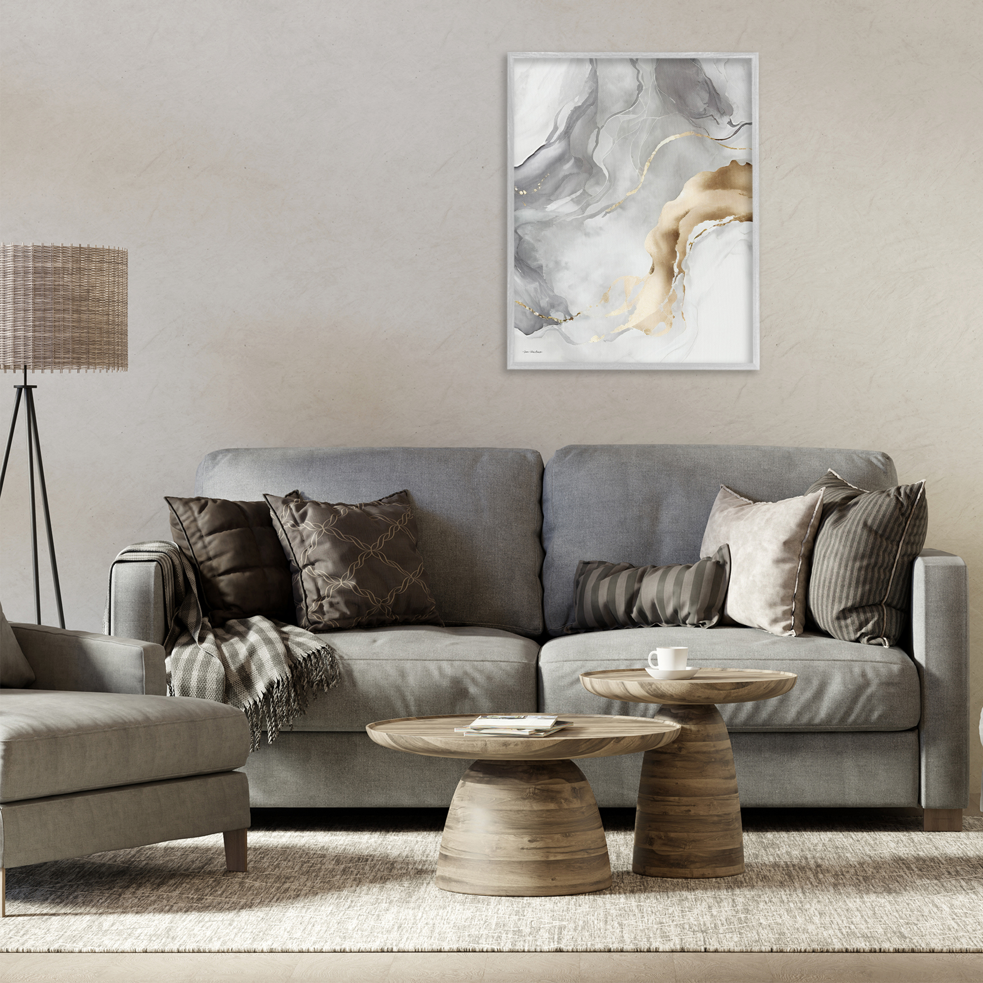 Stupell Industries Marbled Grey & Glam Abstract Painting Gray Framed Art Print Wall Art, 24 x 30