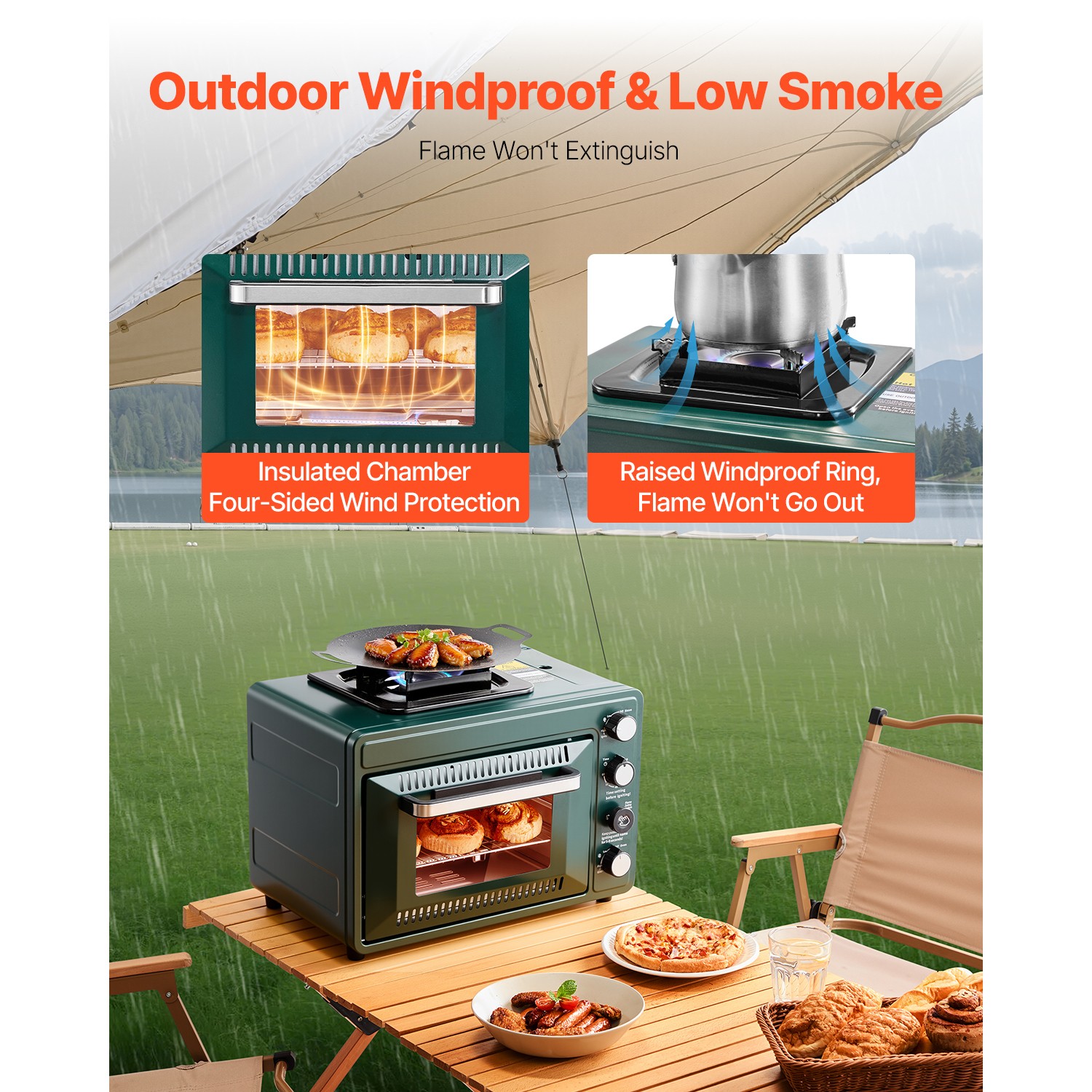 Outdoor Oven 2-in-1 Portable Gas Camping Stove Oven Combo Adjustable Fire
