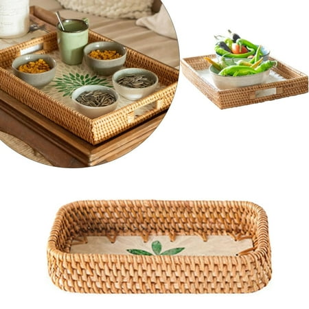 

Christmas Deals Baking trays & trays Decorasian Vintage Rattan Tray With Decorative Tray And Serving Tray With Handle In Boho Size 20 Cm X 20 Cm 20 Cm X 10 Cm by BnGAJN