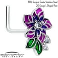 thumbnail image 2 of Body Candy 20 Gauge Nose Ring - 316L Stainless Steel L-Shape Nostril Jewelry Flower Purple Nose Stud for Women Men, 2 of 5