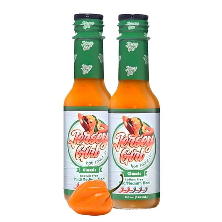 Jersey Girl Habanero Hot Sauce (Salt/Sodium Free) 5oz (Classic, Pack of 2) - All Natural Ingredients.