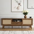 thumbnail image 2 of MAYEERTY Light Walnut 70"Rattan&Wood TV Stand, Boho Media Console with Drawer& 2 Cabinets for Living Room, 2 of 8