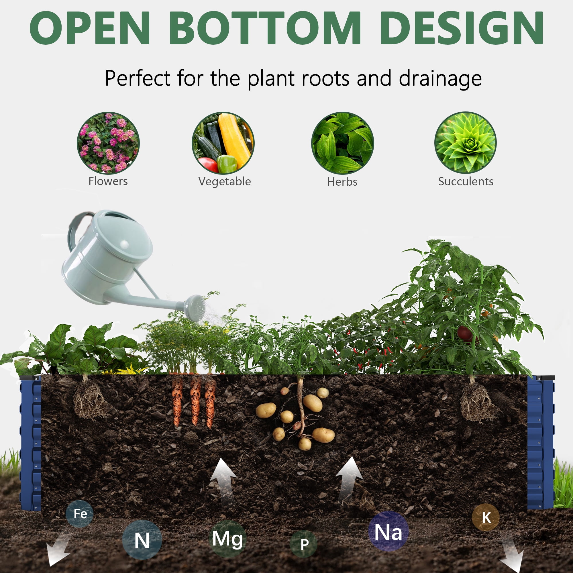 FOOWIN 2 Pack 6x3x2ft Outdoor Metal Raised Garden Bed,Planter Box for Vegetables,Flowers,Herbs w/269 Gallon Capacity, Blue