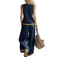 thumbnail image 4 of Stichou Twp Piece Outfits for Women Summer Sleeveless Wide Leg Capris Tracksuits Casual Cotrast Colors Lounge Sets Navy L, 4 of 4