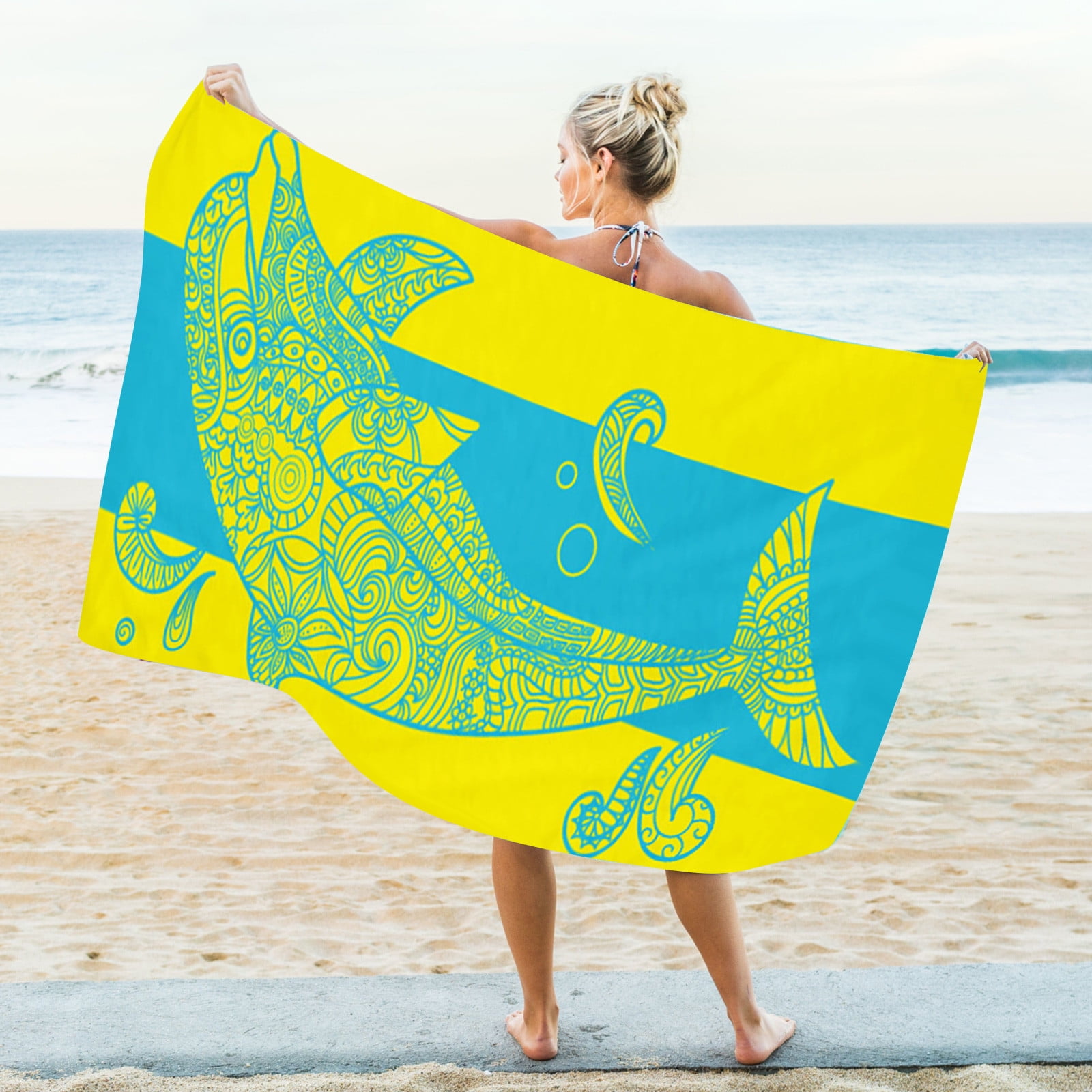 Serviette plage microfibre XXL 80×160 cm recto verso, poche, anti-sable Serviette plage microfibre XXL 80×160 cm recto verso, poche, anti-sable
