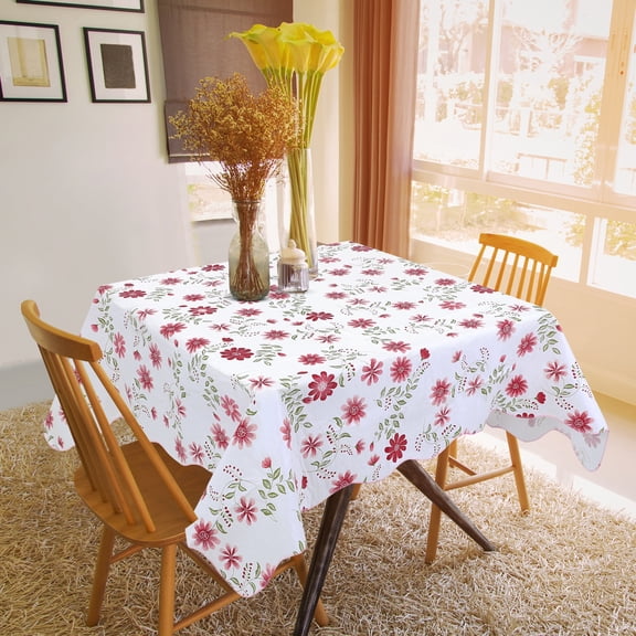 Rectangle Waterproof Vinyl Table Cloth, Wipeable Tablecloth with Flannel Backing, Plastic Table Cover for Dinner, Picnic, Indoor and Outdoor 53inch