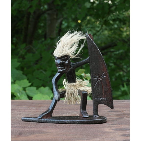 Handmade Wooden Primitive Tribal Solo Sailing Figurine Statue Funny Sculpture Tiki Bar Handcrafted Unique Gift Decor Accent Figurine Hand Carved