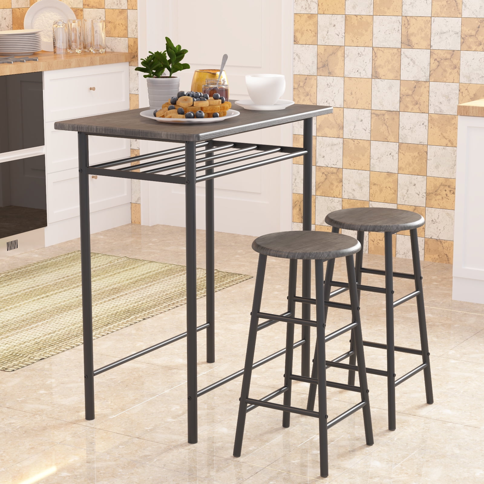 Elephance 3 Piece Bar Table Set Pub Table Counter Height Dining Set Table And 2 Stools With
