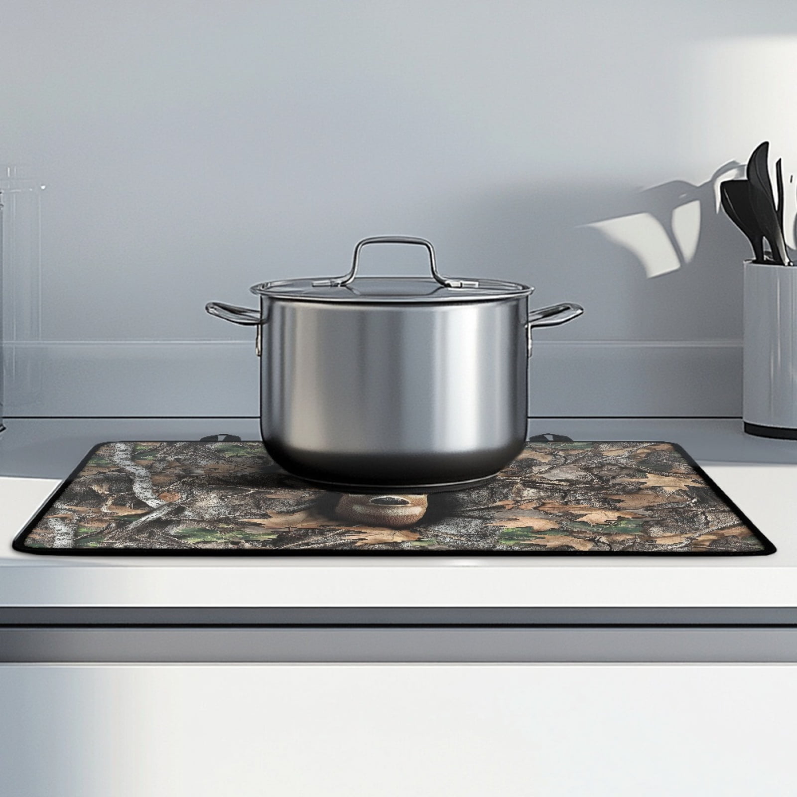 Renewold Electric Stove Top Cover for Cooktop, Induction Electric Stove Cover Anti-slip Glass Cooktop Mat Extra Large Flat Top Stove Mat Easy Storage, Deer Camo Hunting Forest Grey