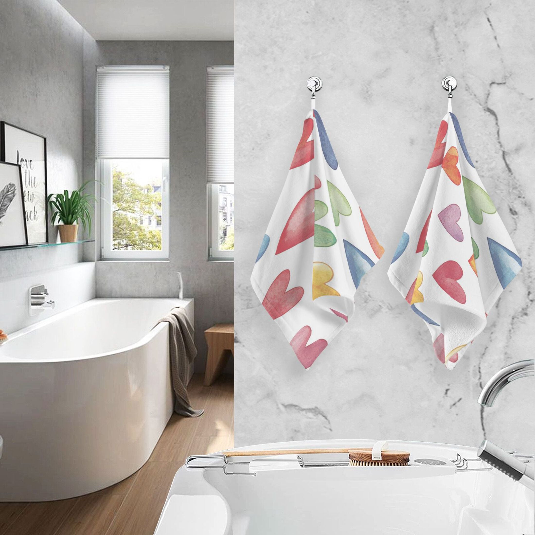 Cotton Towel Two-Piece 16x28 Inch One Sizex2 Face Towel Set Towel Set Cotton Hand Bath Towel Bathroom Beach Valentine's Day Cute Heart