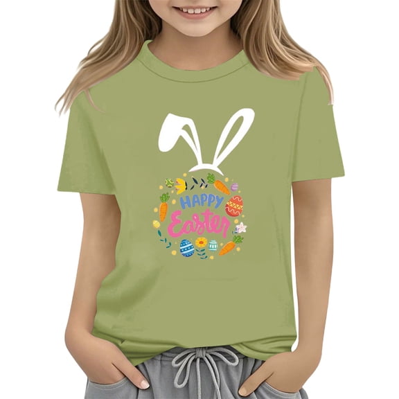 XXWXYD Clearence Easter Egg Hunt Tshirt for Girls - Adorable Bunny & Floral Design Kids Top, Breathable Cotton Spring Shirt for Easter Party, School & Family Photos (3-4 Years,AG)