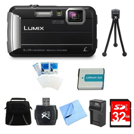 Panasonic LUMIX DMC-TS30 Active Tough Black Digital Camera 32GB Bundle - Includes Camera, 32GB Card, Compact Bag, Battery, Card Reader, Battery Charger, Tripod, Screen Protectors, & Micro Fiber