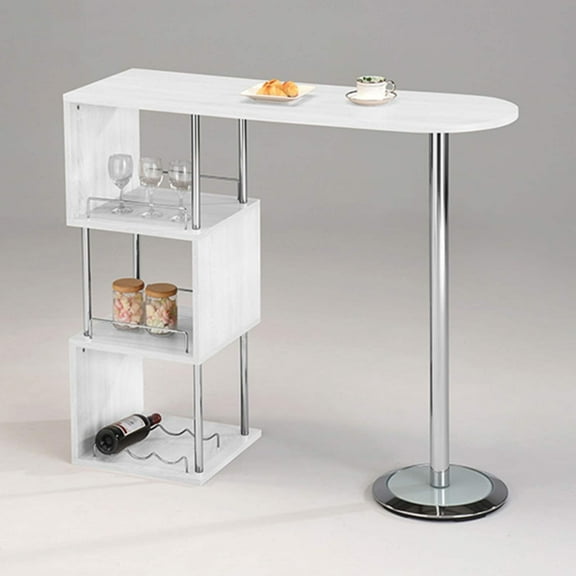 Inroom Furniture Designs SC-6094-W Wood & Chrome Metal Bar Table - White