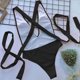 thumbnail image 5 of Trajes de Baño de Bikini de Mujer Color Sólido V Cuello Encaje Arriba sin Espalda Ajustado, Nylon de Corte Alto para la Piscina de Playa, 5 of 9