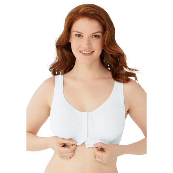 Comfort Choice Women's Plus Size Wireless Cotton Snap Front Bra