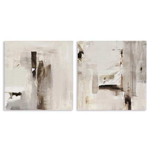 Stupell Industries Neutral Forms on Beige Abstract Painting Wrapped Canvas Art Print Wall Art, 17 x 17, Set of 2