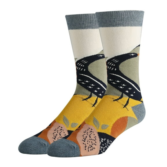 Mens Colorful Novelty Dress Socks, Aurora Fern, Soft Cotton Crew Socks Cool Fashion Socks