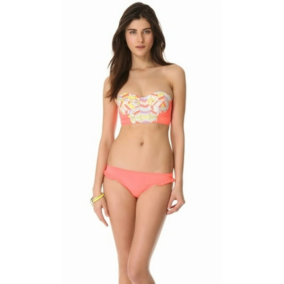 Zinke Women's Starboard Bustier Bikini Top, Large, Blue Chevron/Popsicle Pink