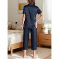 thumbnail image 6 of DAKIMOE Silk Satin Pajama Set for Women Capri Pajamas Short Sleeve Button Down Two Piece Pjs Sleepwear Soft Loungewear Nightwear, 6 of 7