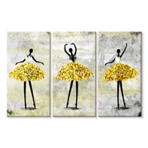 Elephant Stock Glitter Ballerinas Wall Art - Horizontal Multi Panel Canvas - Living Room Wall Decor - Dance Multi Panel - Yellow And Black Decor - 57" x 36"