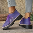 thumbnail image 3 of Knit Oxford Shoes for Women Lace up Breathable Mesh Solid Color Classic Lug Sole Low Heel Elastic Slip on Dress Shoes Purple Size 7.5, 3 of 8