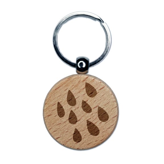 Rain Shower Round Keychain Charm Tag - Engraved Wood