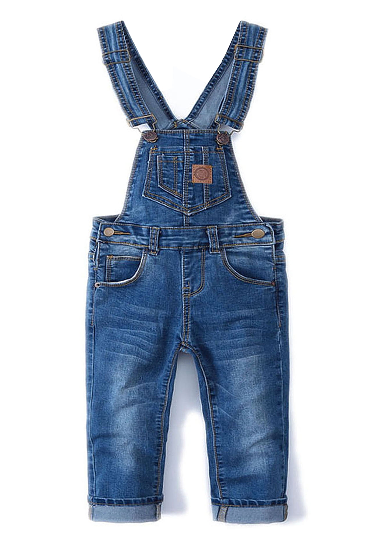 Kidscool Child Ripped Holes Stretchy Stone Washed Soft Slim Jeans Overalls,Deep Blue,7-8 Years 