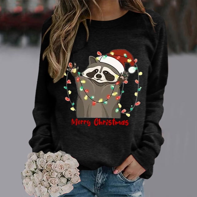 Ropa de Feliz Navidad para mujer, Jersey ligero de dibujos animados con Gato esponjoso, sudaderas gráficas dulces para mujer