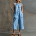 thumbnail image 2 of JULMCOMO Jumpsuits for Women Crew Neck Button Down Casual Bib Overalls Sleeveless Retro Wide Leg Capri Jumpsuit with Pockets Sky Blue 2XL, 2 of 7