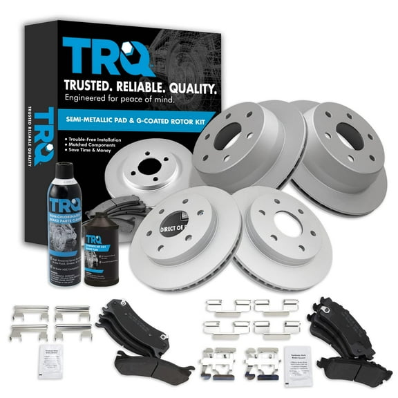 TRQ Brake Pad & Coated Rotor Kit Metallic Front & Rear w/Chemicals BKA23200 Fits select: 1999-2007 CHEVROLET SILVERADO, 2000-2002 CHEVROLET TAHOE