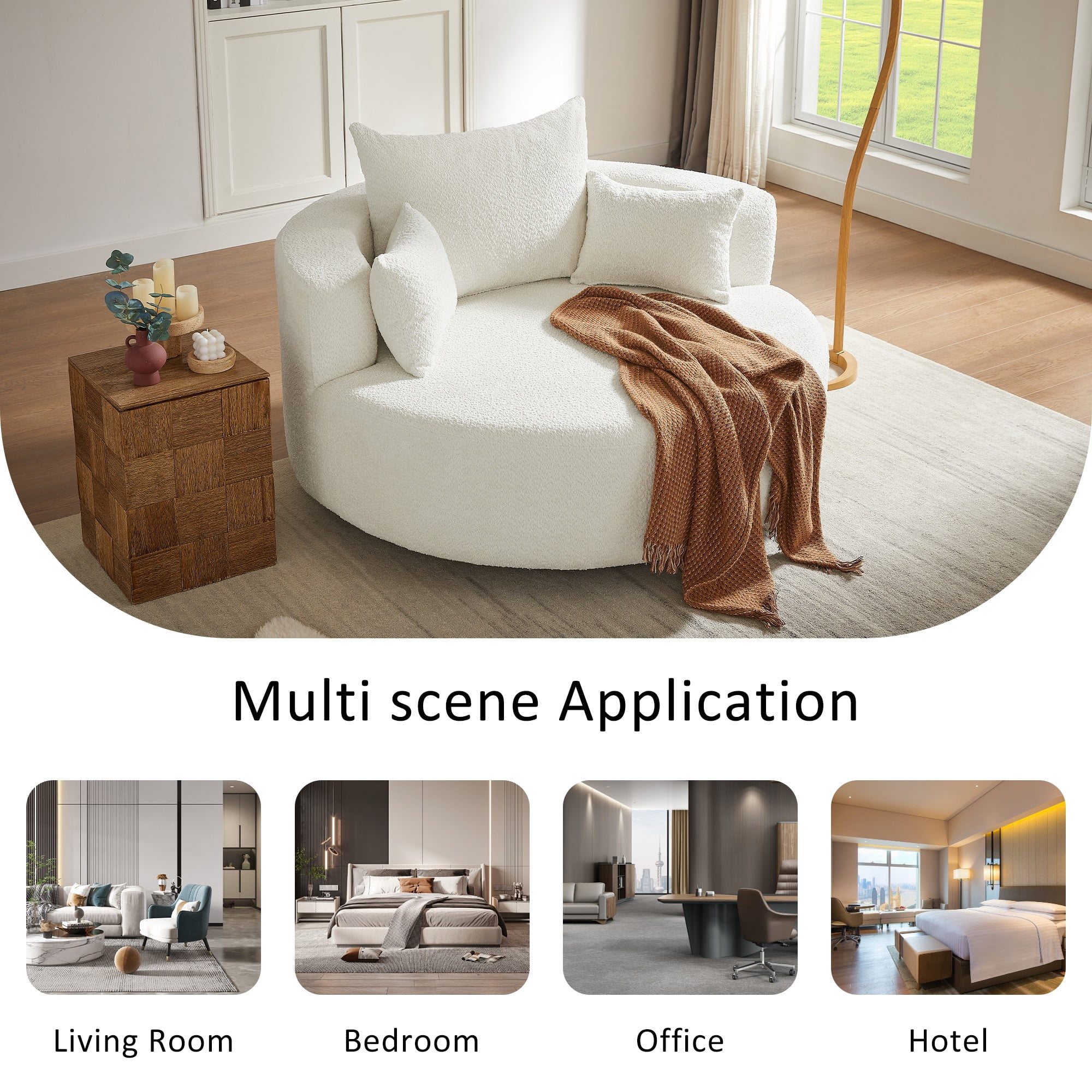 Swivel Round Sofa Couch Sofa Bed,360° Swivel Chair Accent Barrel Chair with 3 Removable Pillows for Living Room, Bedroom,Beige
