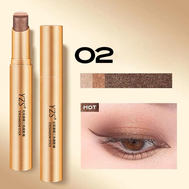 Gradient Eyeshadow Stick for Beginners | Three Color Fine Gradual Shine High Gloss Makeup, One Touch Shaping & Layered Effect, Matte Earth, Pearlescent Earth, Coffee Orange