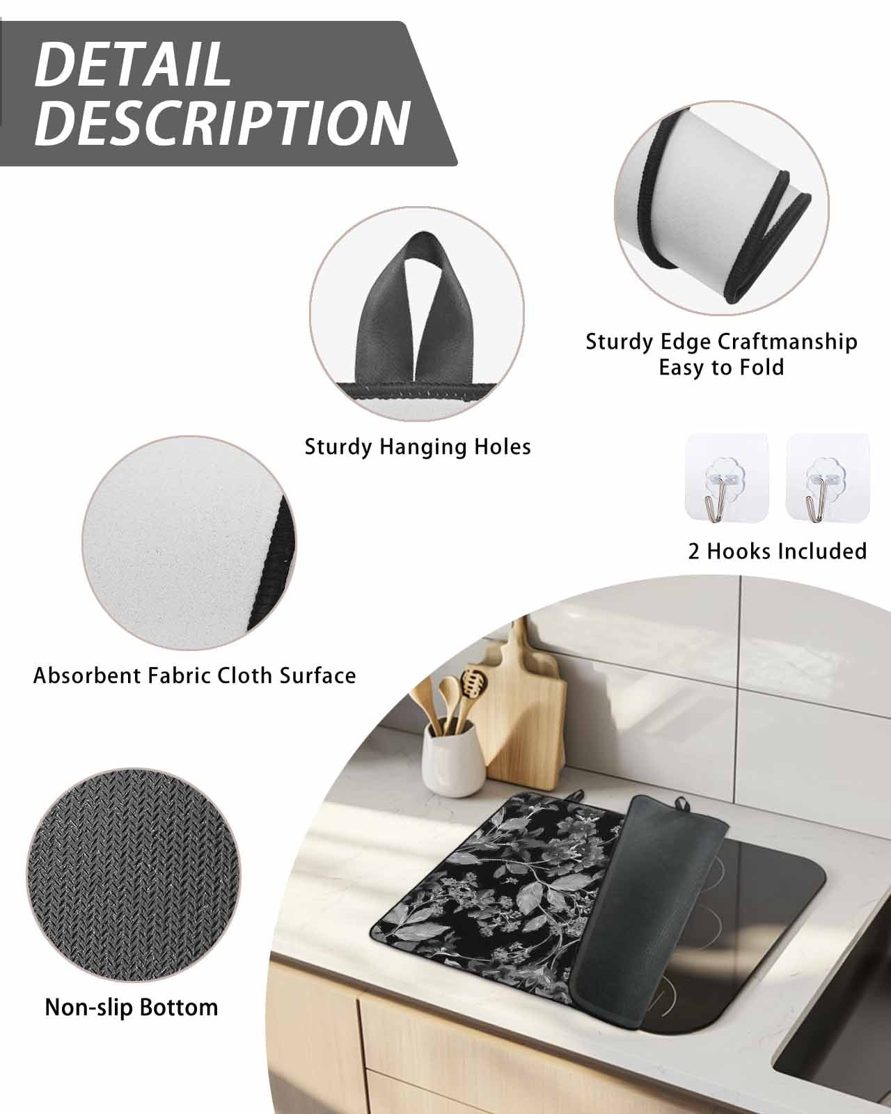 Stove Top Covers for Electric Stove, Black and White Floral Glass Stovetop Cover Protector, Modern Oil Painting Abstract Art Induction Cooktop Protector Oven Mat for Kitchen Countertop 24"x21"
