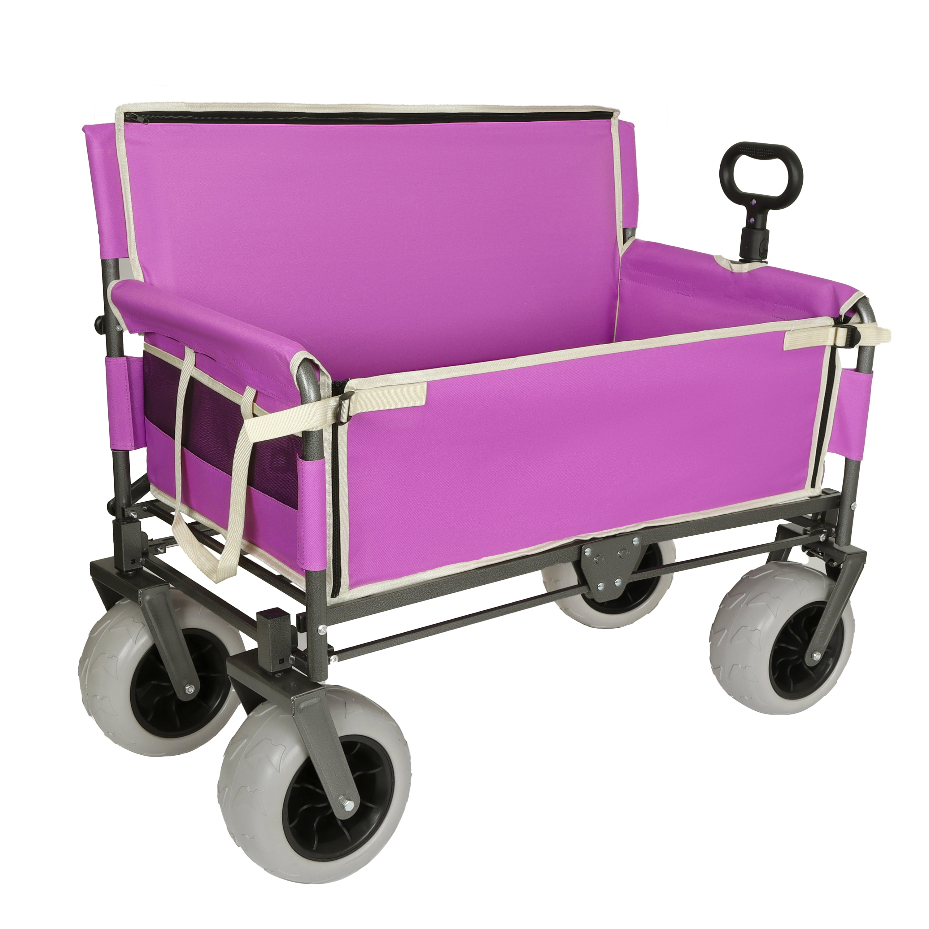 3-in-1 Heavy-Duty Convertible Folding Wagon Cart with Bench Seat & Storage - 500lbs, 180L Capacity Utility Wagon, All-Terrain Wheels for Camping, Beach, Sports, Garden, Fish, Purple