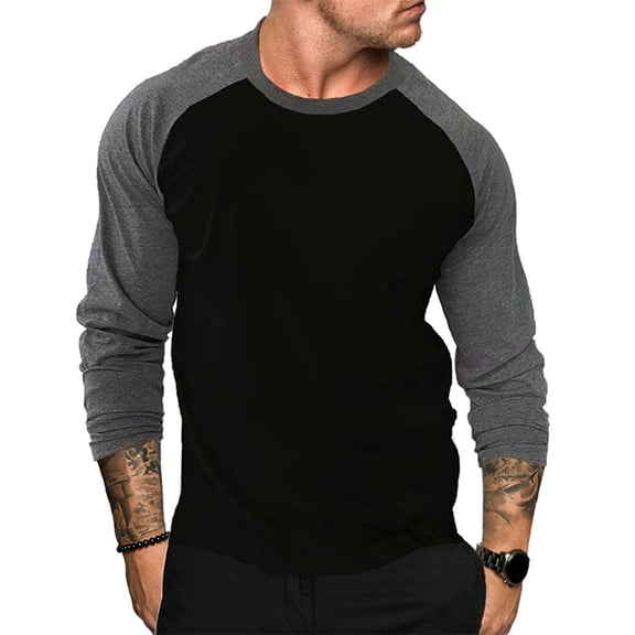 idosla Men's 3/4 Sleeve Shirts Crew Neck Baseball T Shirts Casual Moisture Wicking Athletic Raglan Tops (Black, XXL)