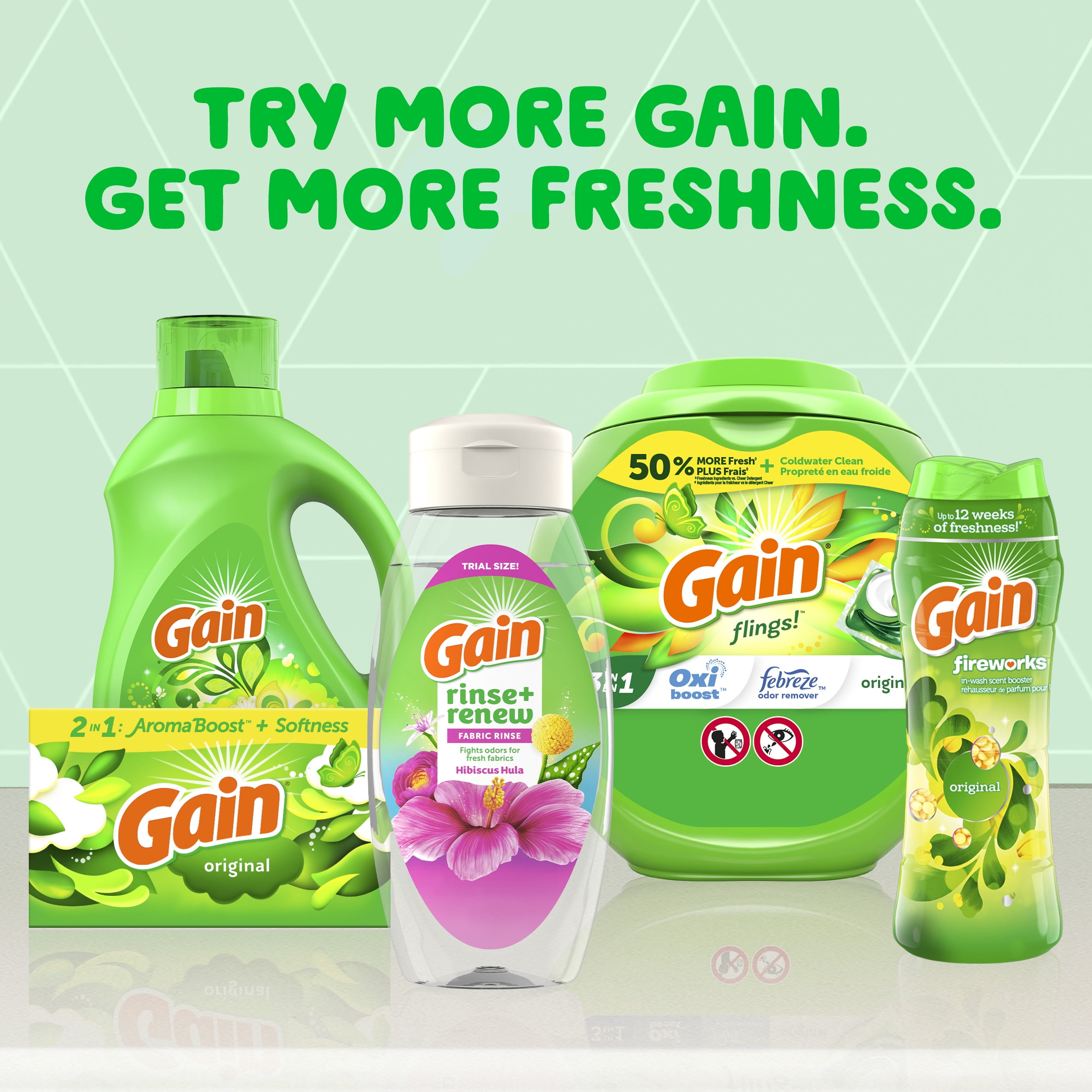 (8 pack) Gain Rinse Out Odor Fabric Softener Rinse, Odor Fighter, Hibiscus Hula Scent, 16 fl oz