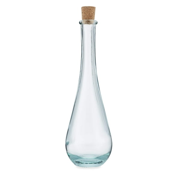 Green Glass Teardrop Bottle with Cork - 11 oz Capacity