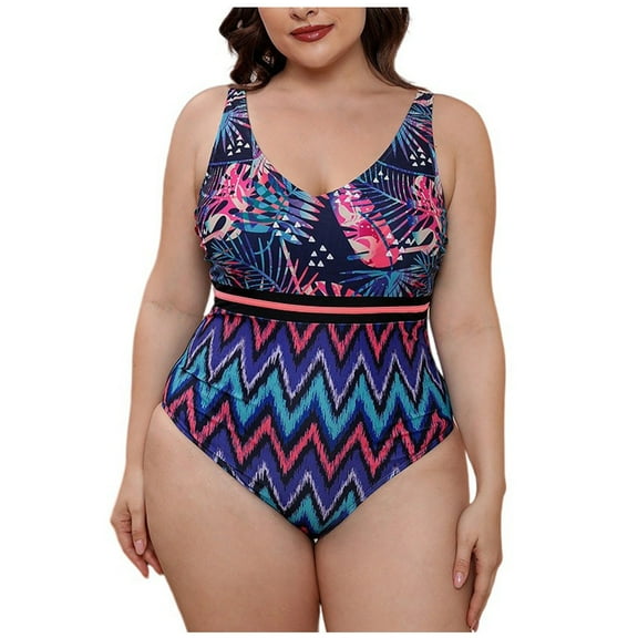 Mchoice Womens One Piece Swimsuits Floral Print Bikini Set V Neck Plus Size High Waisted Bathing Suit