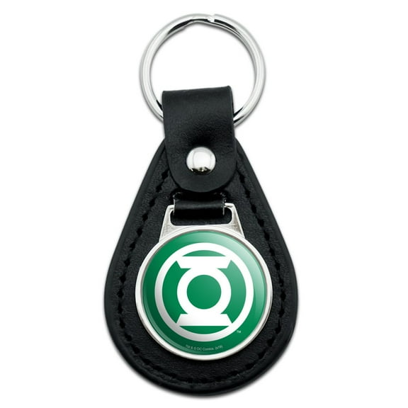 Black Leather Green Lantern White Logo Keychain