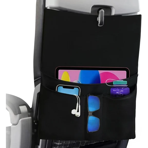 AJOHBM Airplane Seat Back Organizer, Tray Table Cover with Storage Pockets, Travel Essentials for Air Travel, Phone and Cup Storage Bag, Portable Flight Seat Organizer
