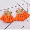 thumbnail image 5 of Clip on 2 3/4" gold fan tassel earrings in a variety of colors and top pearl, 5 of 10