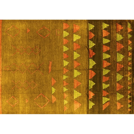 Ahgly Company Machine Washable Indoor Rectangle Solid Yellow Modern Area Rugs, 6' x 9'