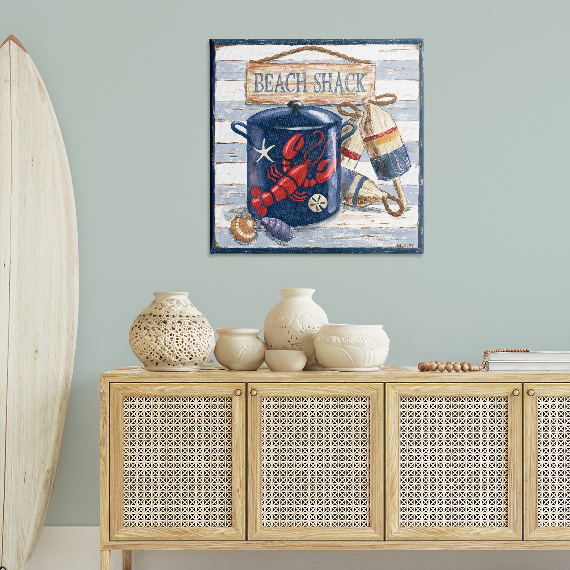 Stupell Industries Beach Shack on Stripes Nautical & Beach Painting Wrapped Canvas Art Print Wall Art, 36 x 36