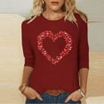 thumbnail image 4 of Goodtrade8 Womens 3/4 Sleeve Tops Holiday Spring Pullover Valentine Crew Neck Plus Size T-Shirts for Women Gifts for Girlfriend, 4 of 5