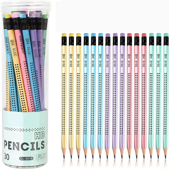 Crayons Graphite Écologiques, Design Ergonomique Forme Triangulaire Résistant aux Chocs pour Usage Quotidien, Crayons Arc-en-Ciel Sans Latex, Lot de 30