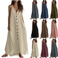 thumbnail image 5 of FAIWAD Sundresses for Women Button Down V Neck Loose Flowy Linen Dress with Pockets Casual Sleeveless Tank Maxi Dress, 5 of 5