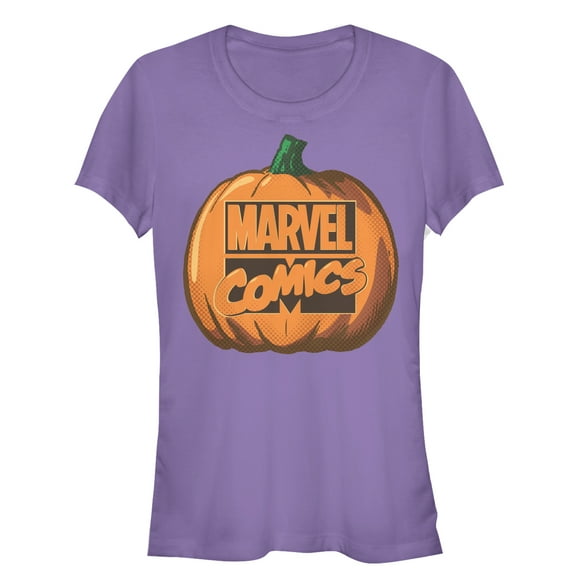 Junior's Marvel Halloween Classic Logo Pumpkin  Graphic Tee Purple X Large