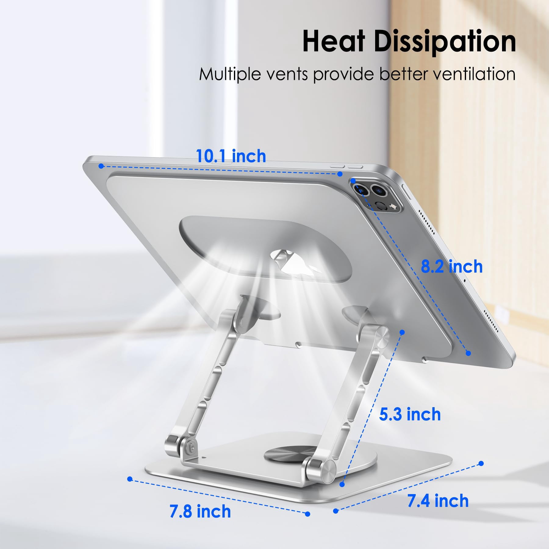 CreaDream Laptop Stand for Desk, 360 Rotating Adjustable Computer Stand, Aluminum Foldable Laptop Riser Holder Compatible with MacBook Air Pro, Dell XPS, HP Notebook (10-17.3'') -Silver