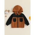 thumbnail image 2 of FEORJGP Little Boys Contrast Color Hoodies Casual Jackets 6M 12M 18M 2T 3T 4T Toddler Baby Lightweight Long Sleeve Hooded Sweatshirts Flap Pocket Zip Outwear Streetwear for Daily Spring Fall, 2 of 7